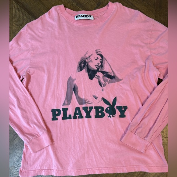 PLAYBOY Other - Playboy Men’s Pink Crew Neck Y2K Long Sleeve Tee Shirt Size Large